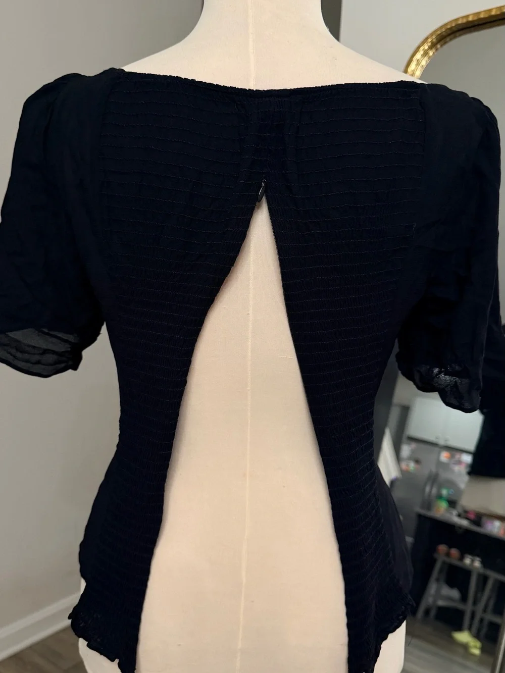 Reformation Black Square Neck Puff Sleeve Blouse